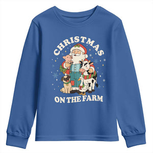 Funny Xmas On The Farm Youth Sweatshirt Christmas Farmer Santa Claus Livestock TS11 Royal Blue Print Your Wear