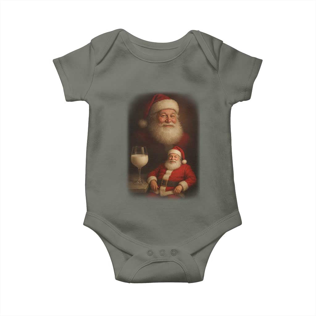 Funny Christmas Santa Drinking Milk Dank Meme Baby Onesie TS11 Military Green Print Your Wear