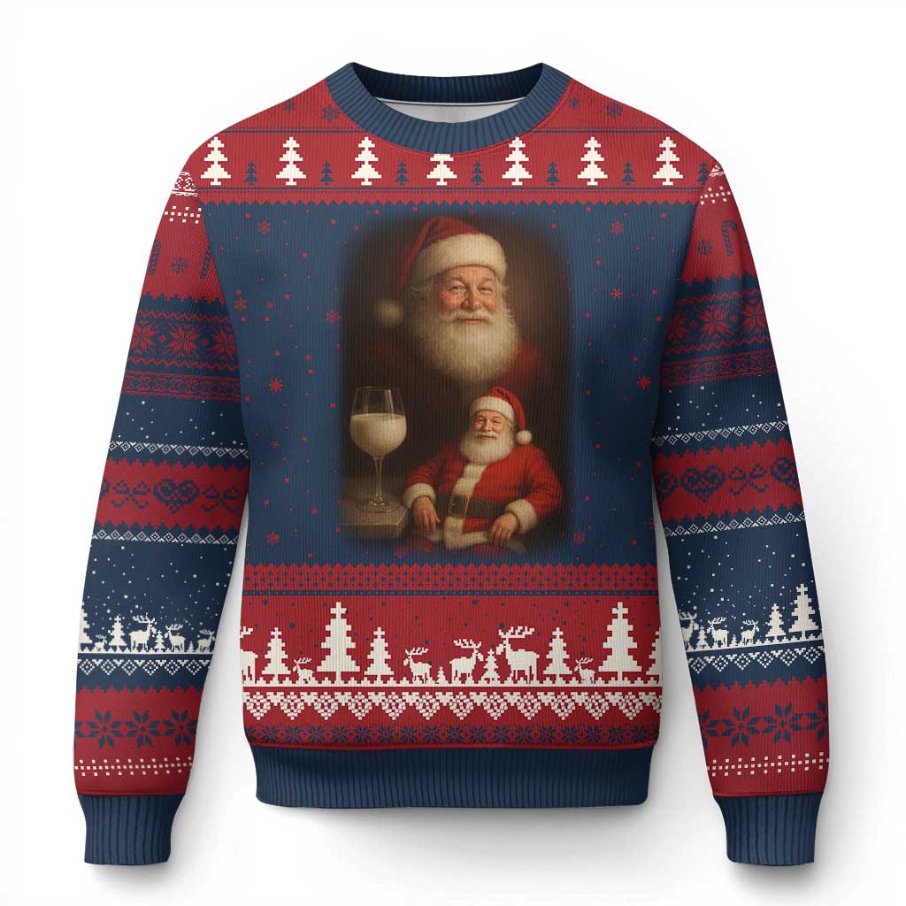 Funny Xmas Santa Drinking Milk Dank Meme Ugly Christmas Sweater TS11 Navy Red Print Your Wear