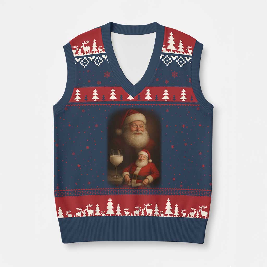 Funny Xmas Santa Drinking Milk Dank Meme V-Neck Knit Sweater Vest TS11 Navy Red Print Your Wear