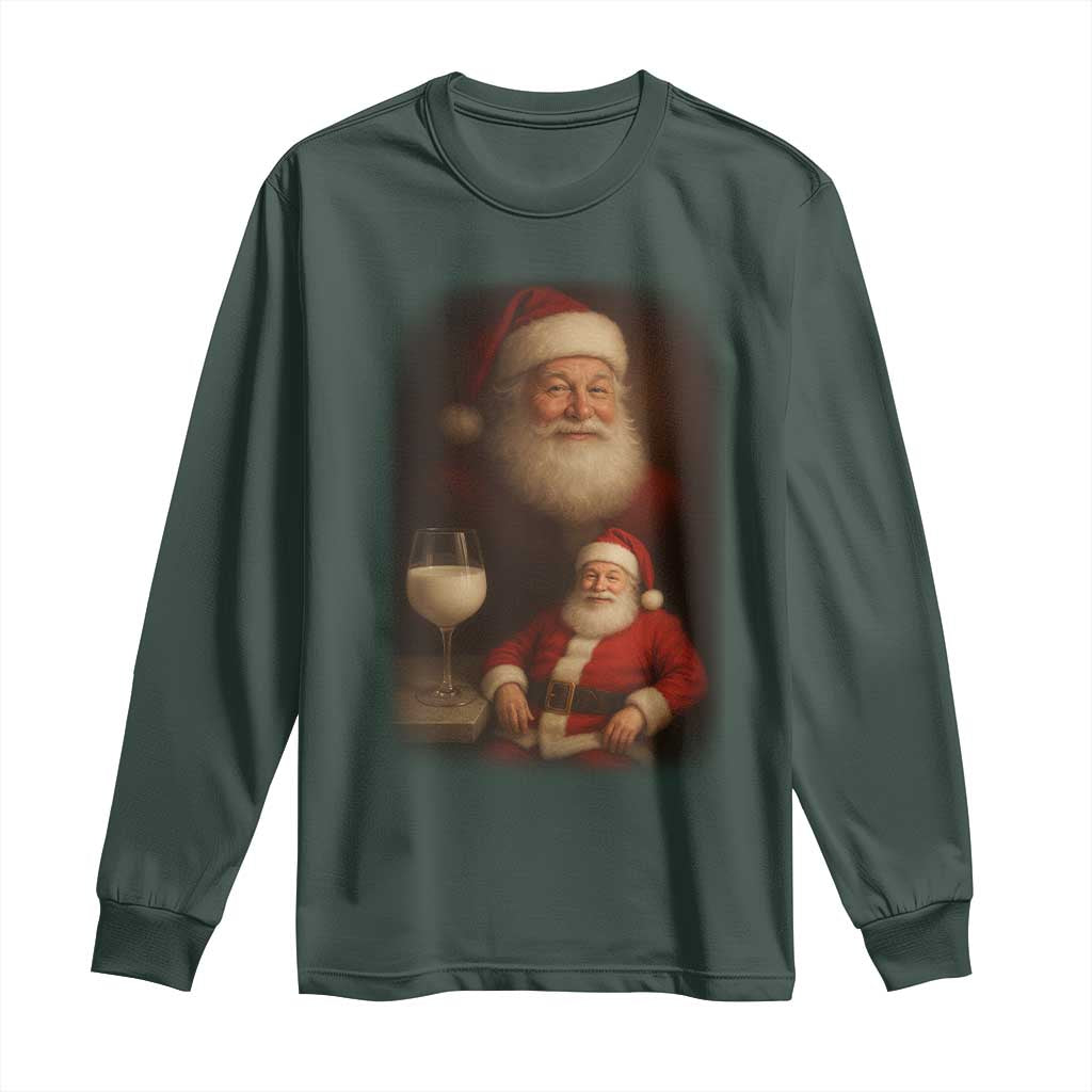 Funny Christmas Santa Drinking Milk Dank Meme Long Sleeve Shirt TS11 Dark Forest Green Print Your Wear