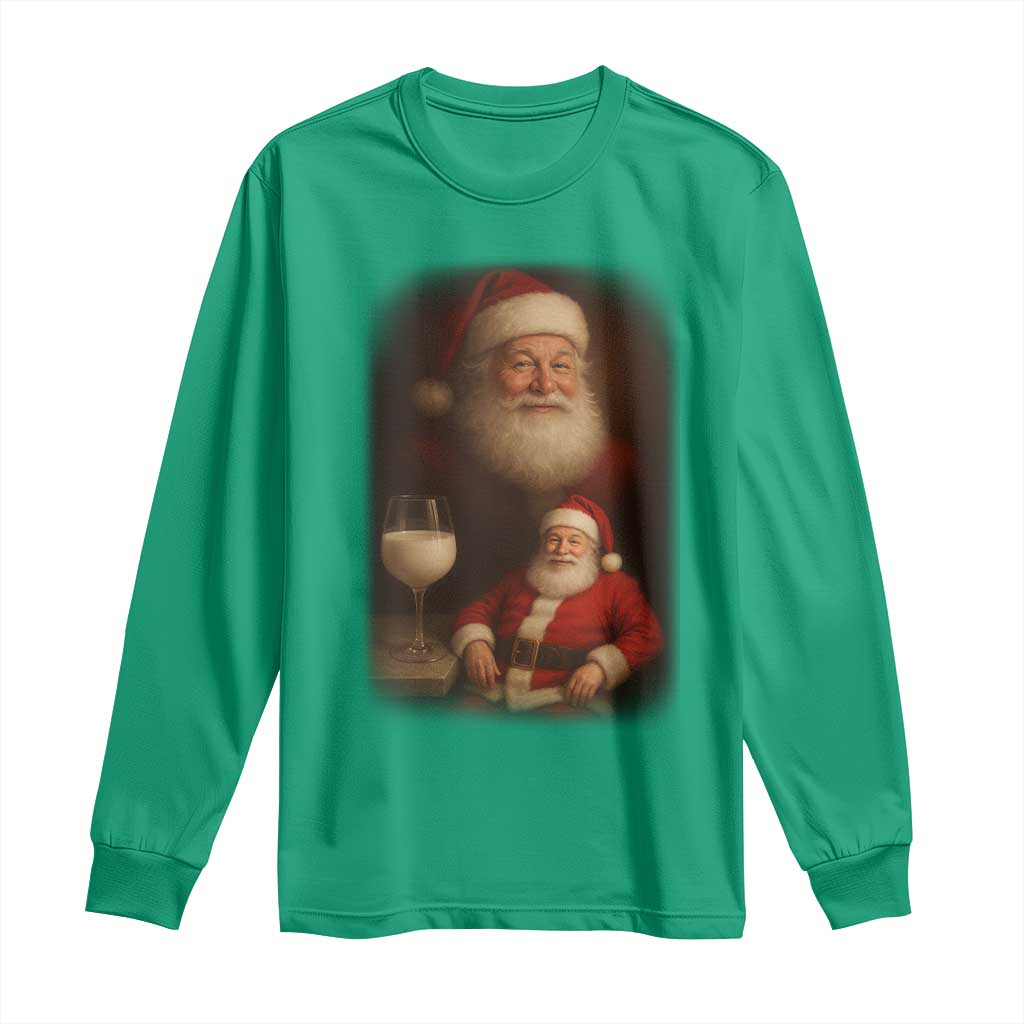 Funny Christmas Santa Drinking Milk Dank Meme Long Sleeve Shirt TS11 Irish Green Print Your Wear