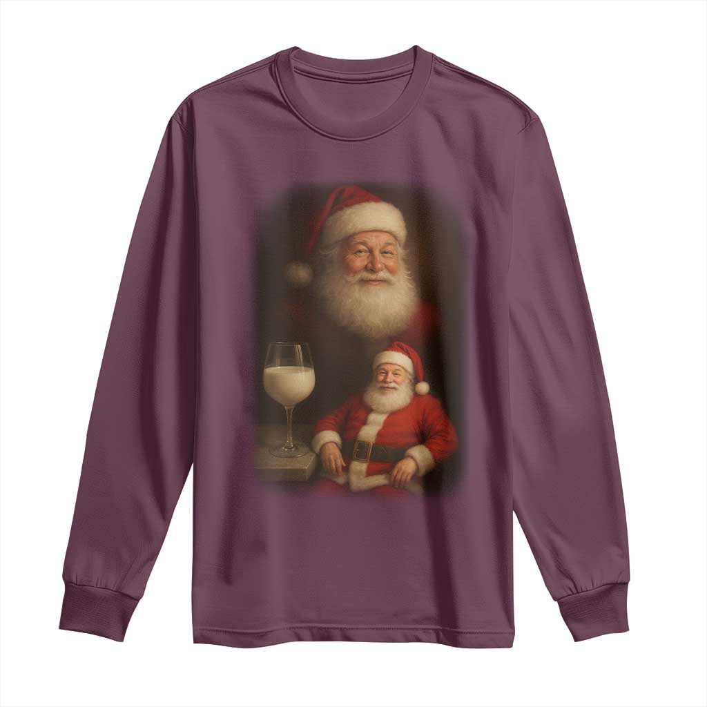 Funny Christmas Santa Drinking Milk Dank Meme Long Sleeve Shirt TS11 Maroon Print Your Wear