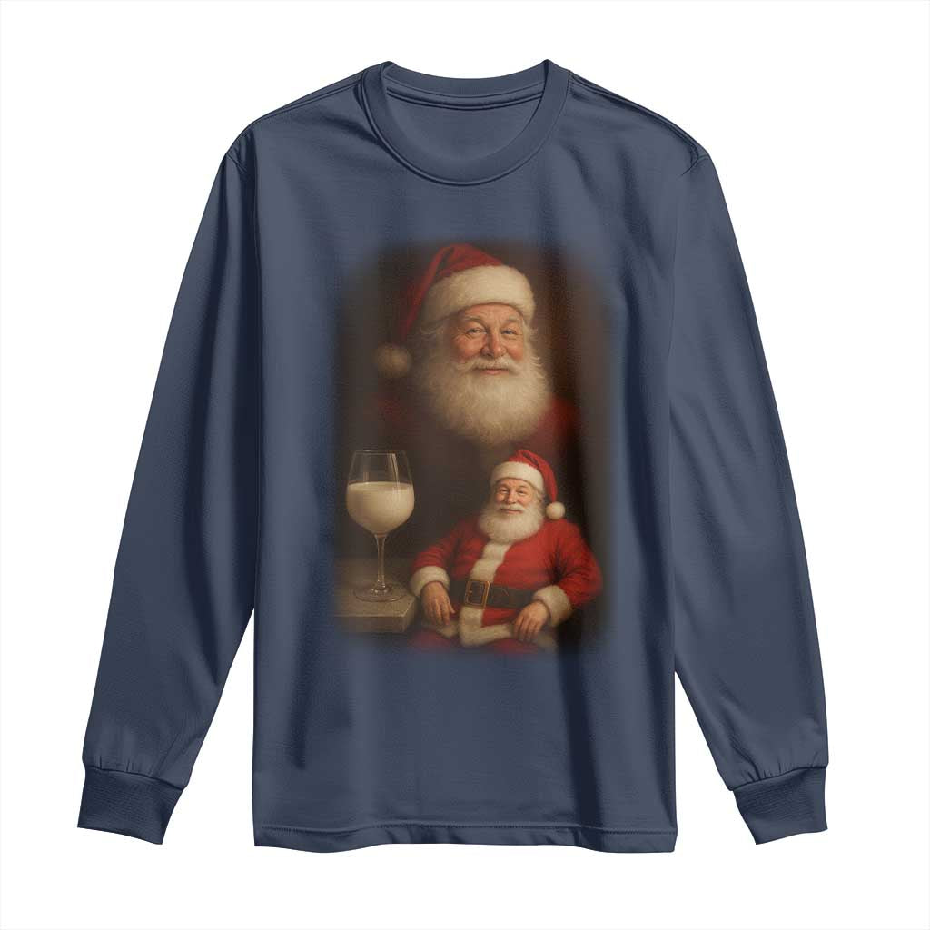 Funny Christmas Santa Drinking Milk Dank Meme Long Sleeve Shirt TS11 Navy Print Your Wear