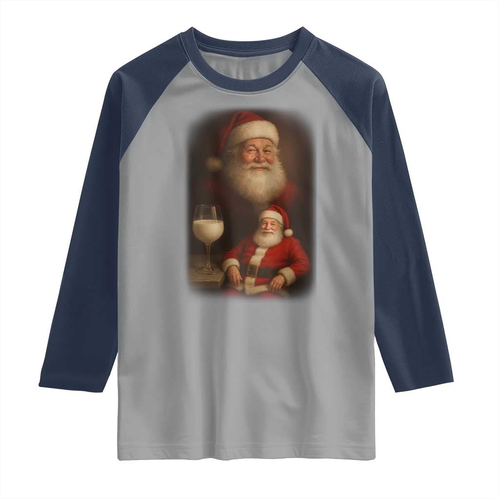 Funny Christmas Santa Drinking Milk Dank Meme Raglan Shirt TS11 Sport Gray Navy Print Your Wear