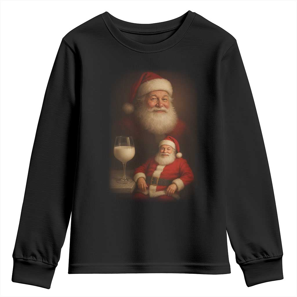 Funny Christmas Santa Drinking Milk Dank Meme Youth Sweatshirt TS11 Black Print Your Wear