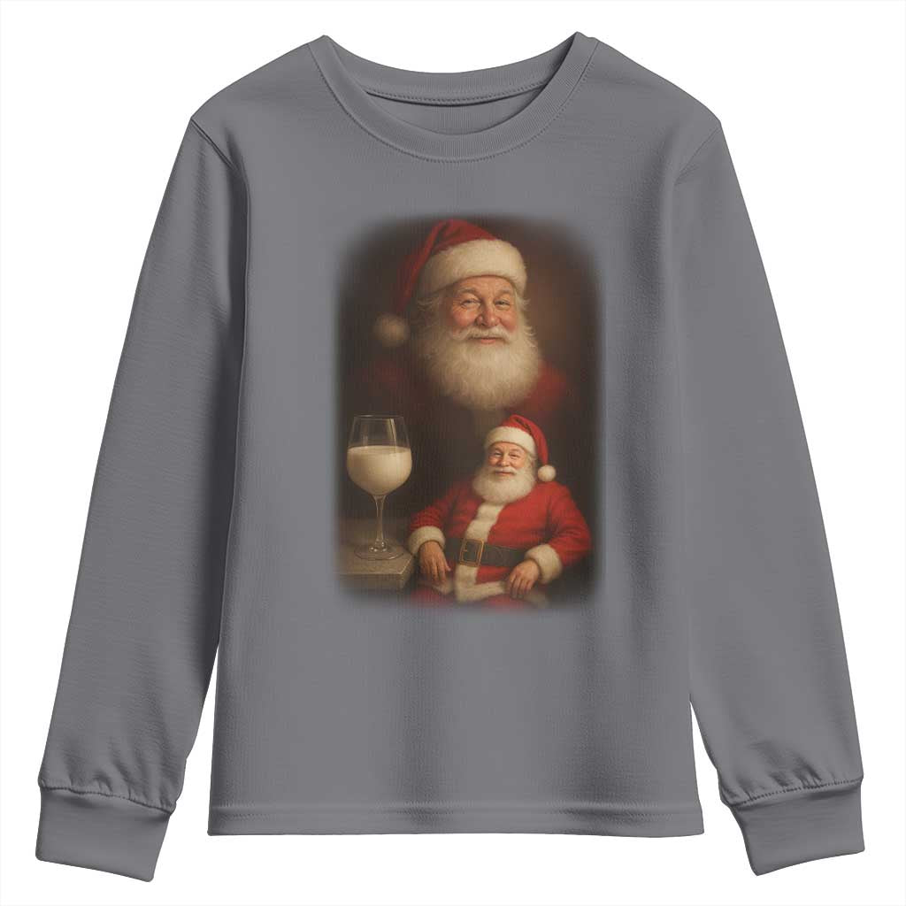 Funny Christmas Santa Drinking Milk Dank Meme Youth Sweatshirt TS11 Charcoal Print Your Wear
