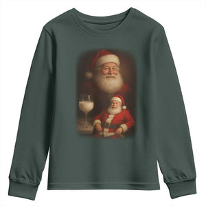 Funny Christmas Santa Drinking Milk Dank Meme Youth Sweatshirt TS11 Dark Forest Green Print Your Wear