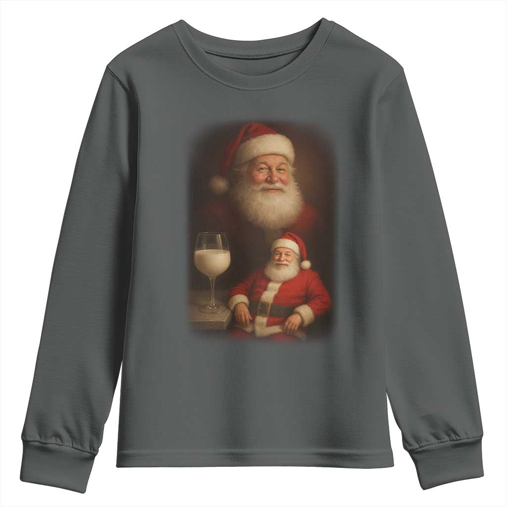 Funny Christmas Santa Drinking Milk Dank Meme Youth Sweatshirt TS11 Dark Heather Print Your Wear