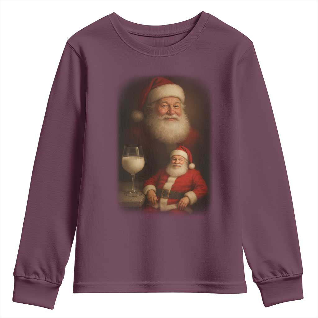 Funny Christmas Santa Drinking Milk Dank Meme Youth Sweatshirt TS11 Maroon Print Your Wear