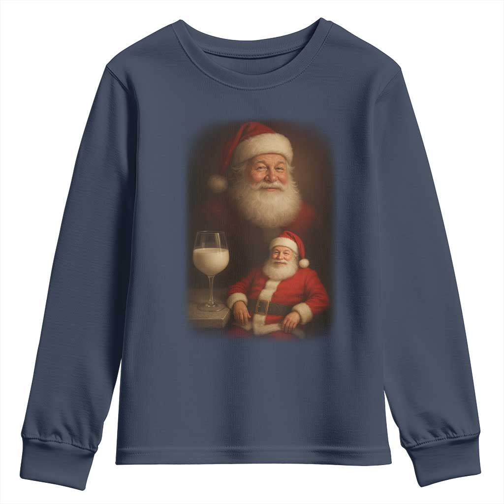 Funny Christmas Santa Drinking Milk Dank Meme Youth Sweatshirt TS11 Navy Print Your Wear