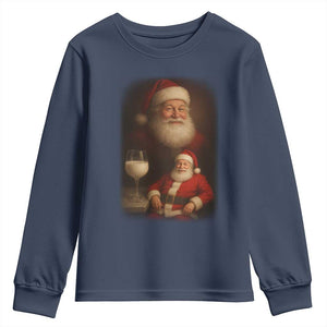 Funny Christmas Santa Drinking Milk Dank Meme Youth Sweatshirt TS11 Navy Print Your Wear