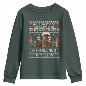 Funny Christmas Billy Meme Youth Sweatshirt All I Want For Christmas Is A 8 Ball And 2 Million Dollars TS11 Dark Forest Green Print Your Wear