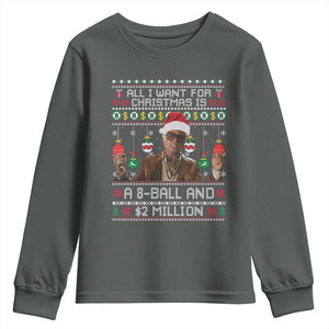 Funny Christmas Billy Meme Youth Sweatshirt All I Want For Christmas Is A 8 Ball And 2 Million Dollars TS11 Dark Heather Print Your Wear