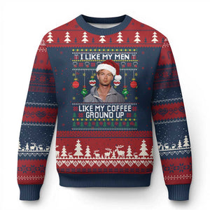 Funny Xmas Jeffrey Dahmer Ugly Christmas Sweater I Like My Men Like My Coffee Ground Up Serial Killer TS11 Navy Red Print Your Wear