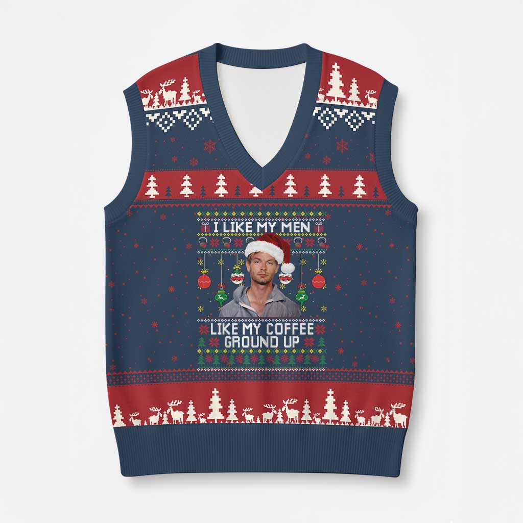 Funny Xmas Jeffrey Dahmer V-Neck Knit Sweater Vest I Like My Men Like My Coffee Ground Up Serial Killer TS11 Navy Red Print Your Wear