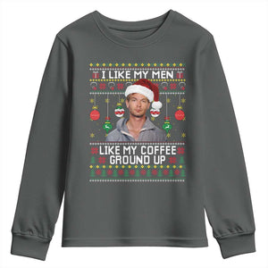 Funny Christmas Jeffrey Dahmer Youth Sweatshirt I Like My Men Like My Coffee Ground Up Serial Killer TS11 Dark Heather Print Your Wear