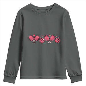 Funny Valentine's Day Xoxo Pink Pickleball Youth Sweatshirt TS11 Dark Heather Print Your Wear
