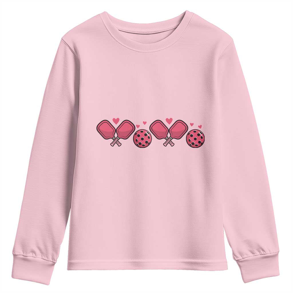 Funny Valentine's Day Xoxo Pink Pickleball Youth Sweatshirt TS11 Light Pink Print Your Wear