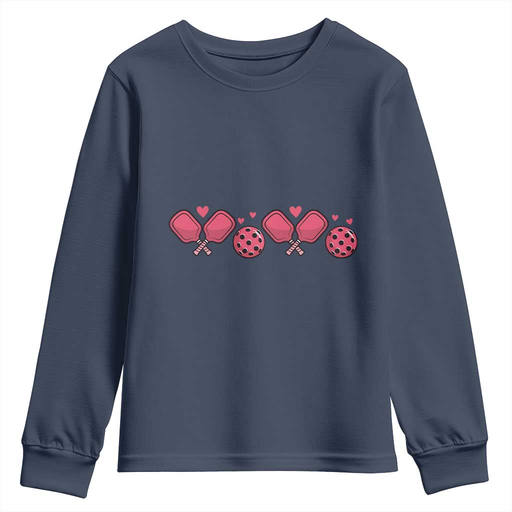 Funny Valentine's Day Xoxo Pink Pickleball Youth Sweatshirt TS11 Navy Print Your Wear