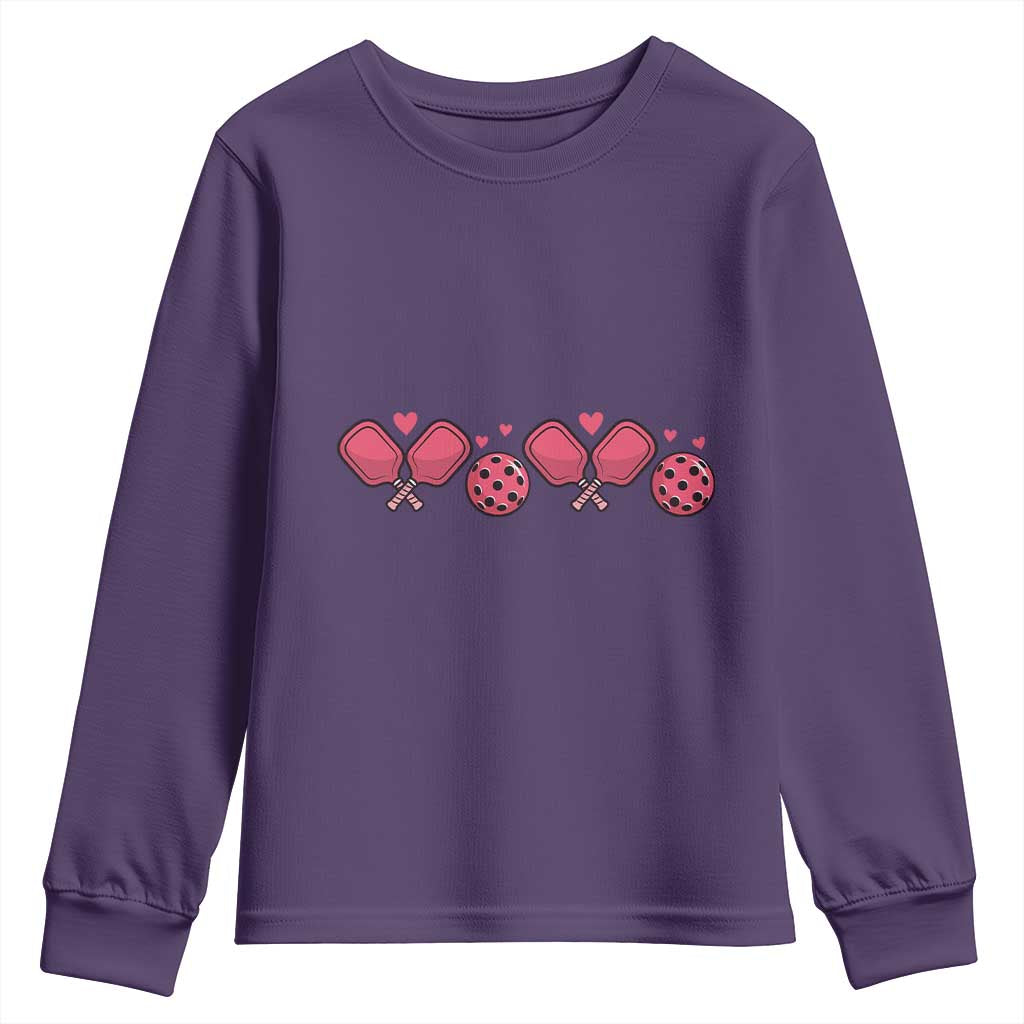 Funny Valentine's Day Xoxo Pink Pickleball Youth Sweatshirt TS11 Purple Print Your Wear