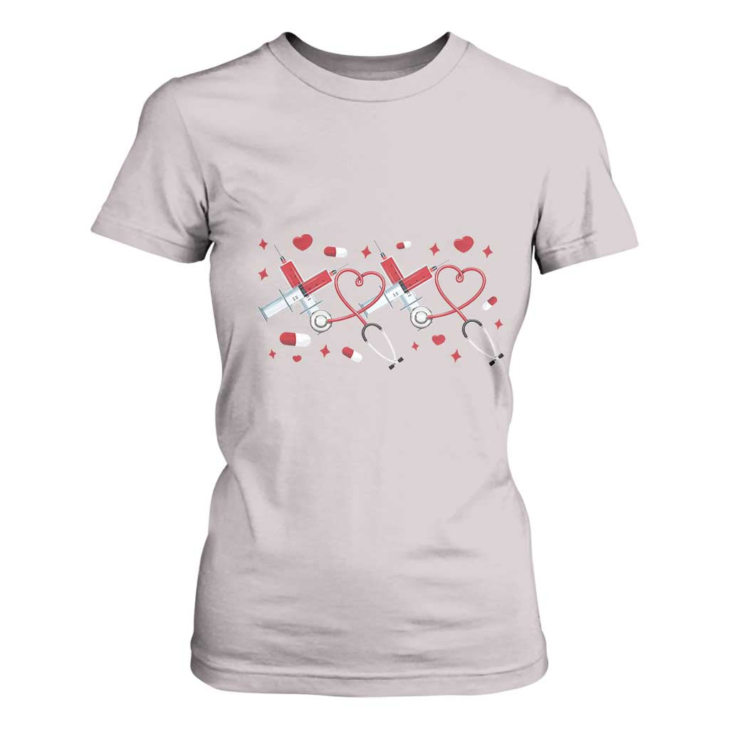 Funny Valentine's Day Nurse Doctor T Shirt For Women Heart Stethoscope TS11 Ice Gray Print Your Wear