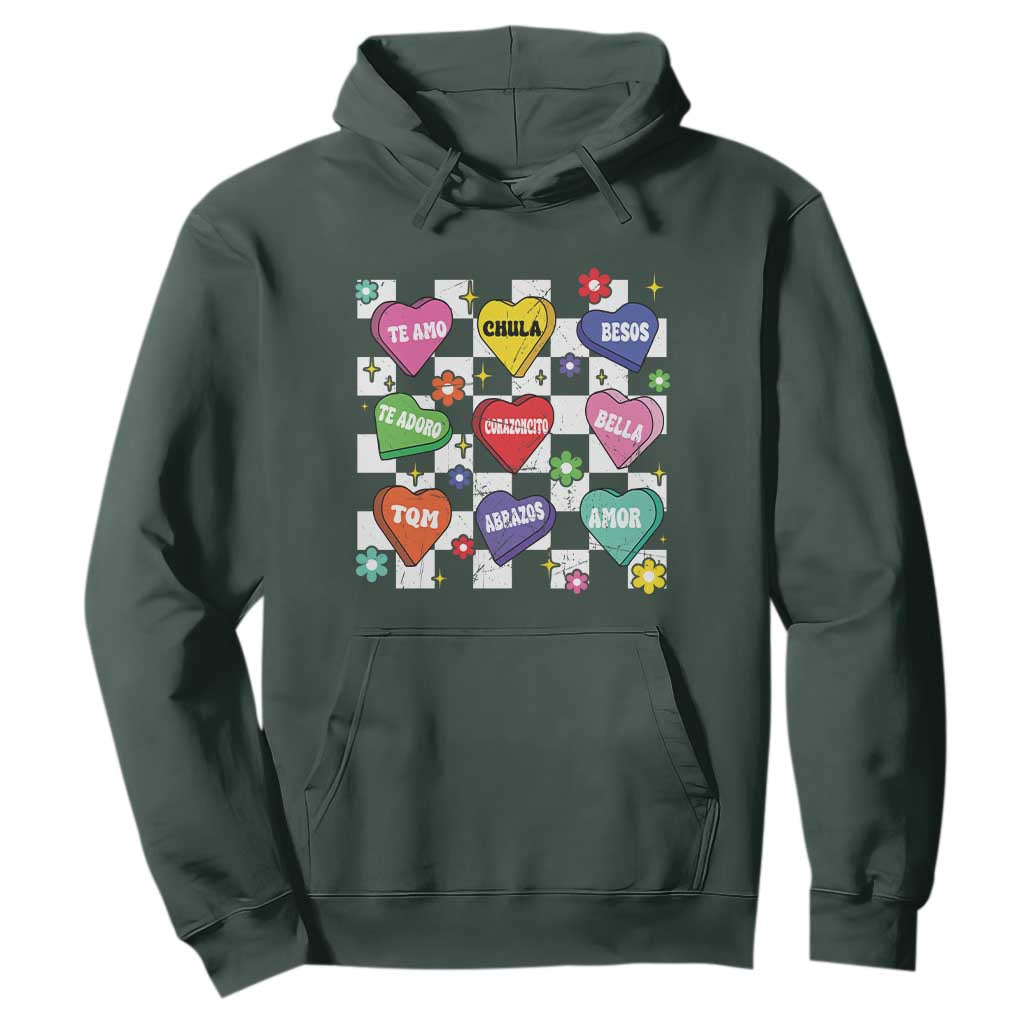 Funny Spanish Candy Heart Valentine's Day Hoodie TS11 Dark Forest Green Print Your Wear