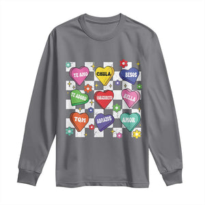 Funny Spanish Candy Heart Valentine's Day Long Sleeve Shirt TS11 Charcoal Print Your Wear