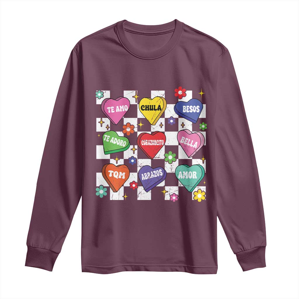 Funny Spanish Candy Heart Valentine's Day Long Sleeve Shirt TS11 Maroon Print Your Wear