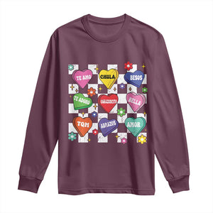 Funny Spanish Candy Heart Valentine's Day Long Sleeve Shirt TS11 Maroon Print Your Wear