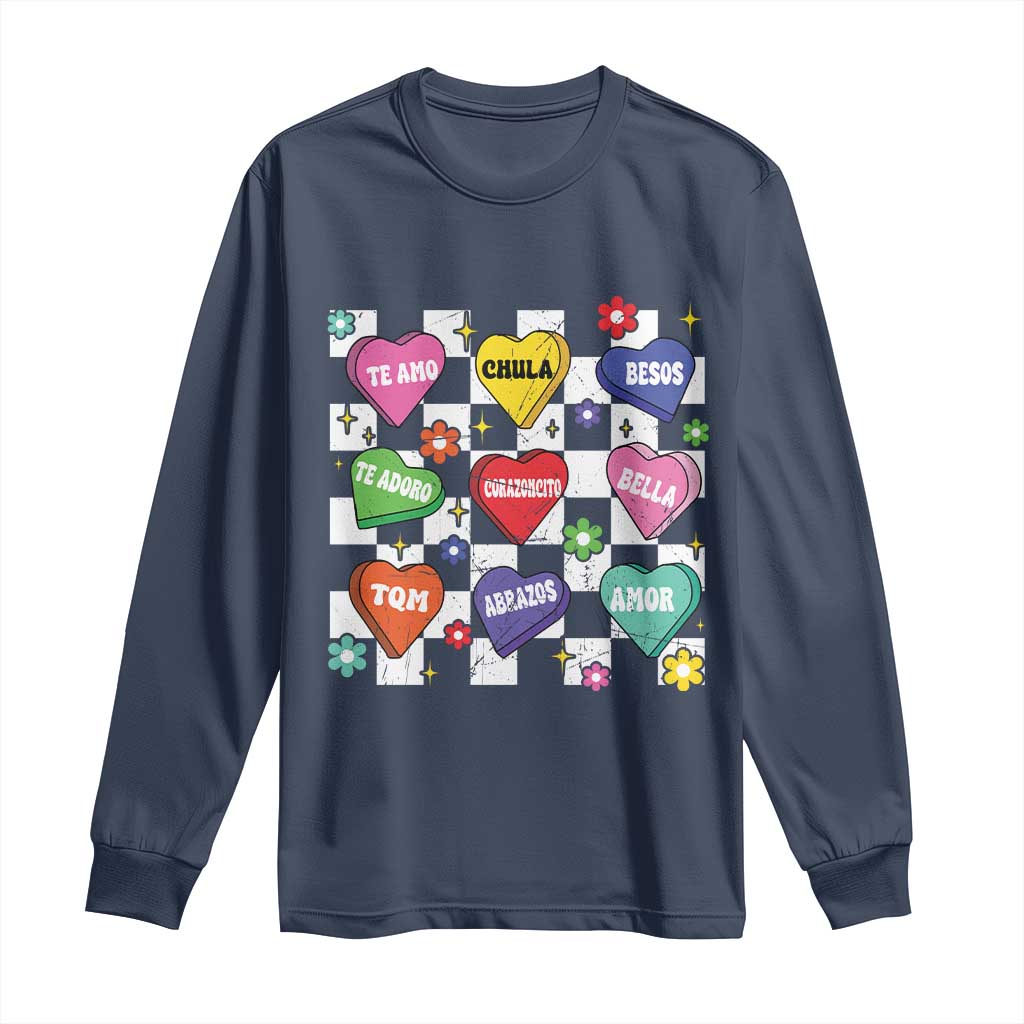 Funny Spanish Candy Heart Valentine's Day Long Sleeve Shirt TS11 Navy Print Your Wear