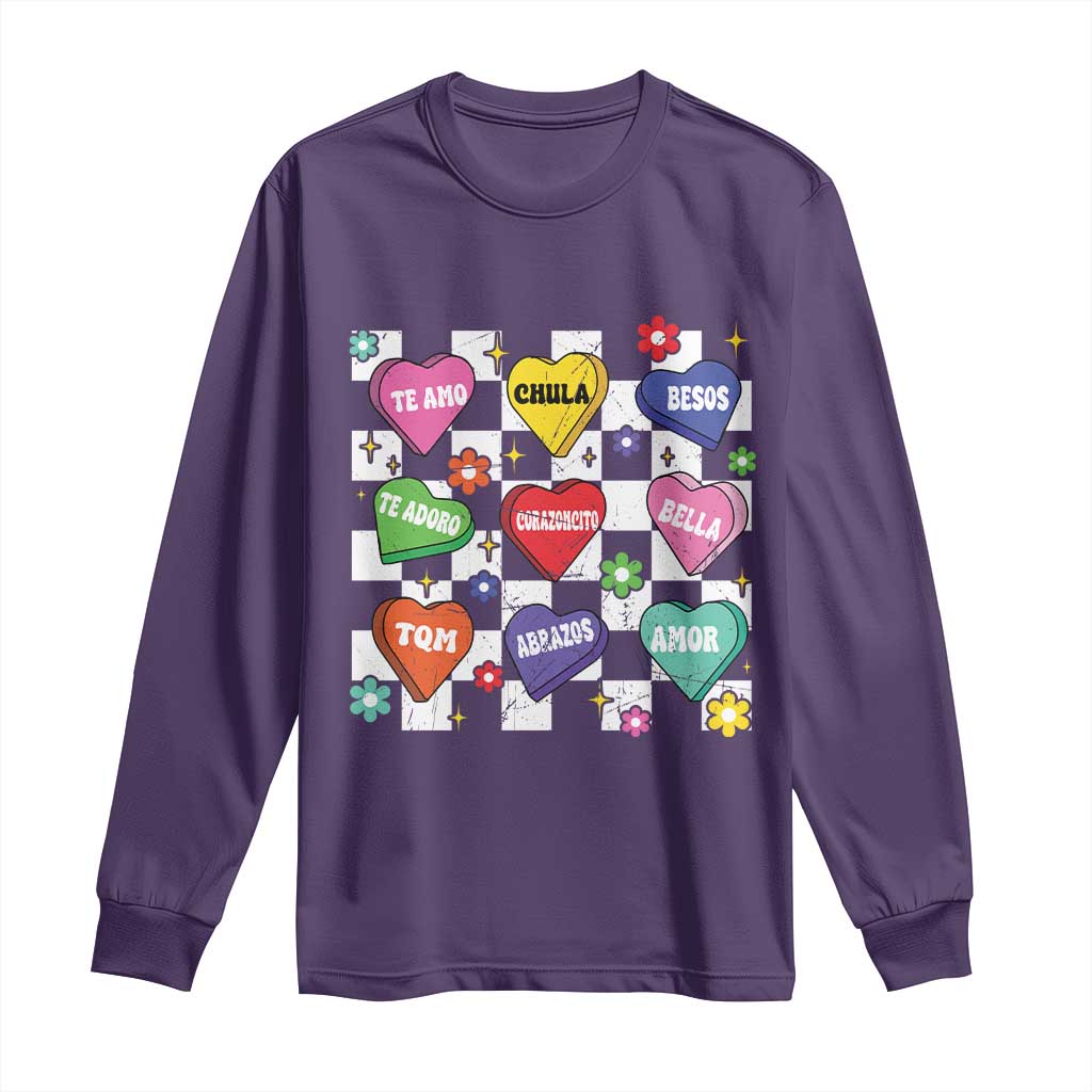 Funny Spanish Candy Heart Valentine's Day Long Sleeve Shirt TS11 Purple Print Your Wear
