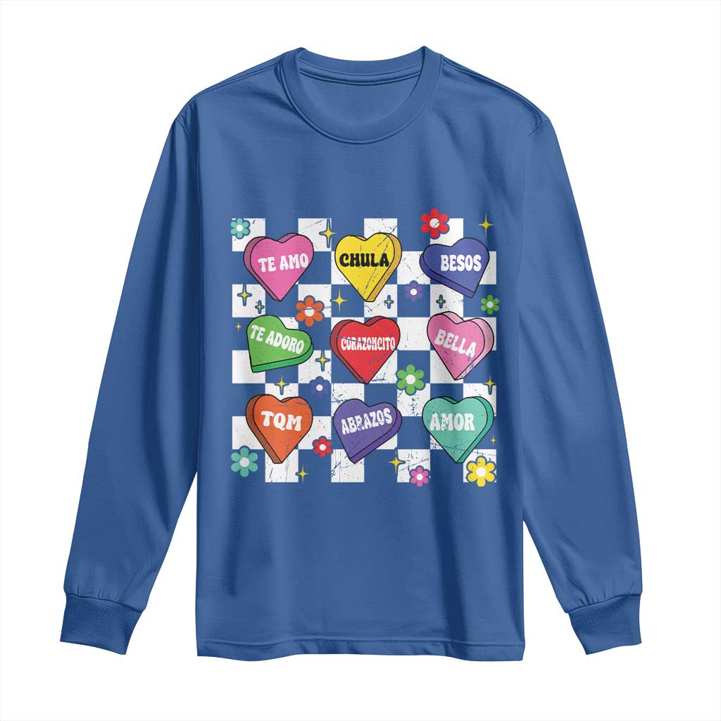 Funny Spanish Candy Heart Valentine's Day Long Sleeve Shirt TS11 Royal Blue Print Your Wear