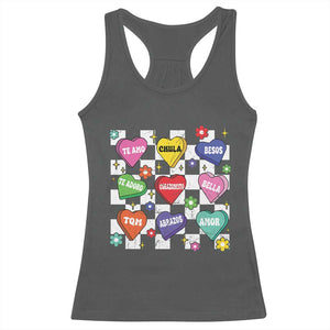 Funny Spanish Candy Heart Valentine's Day Racerback Tank Top TS11 Dark Heather Print Your Wear