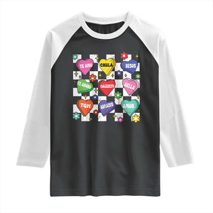 Funny Spanish Candy Heart Valentine's Day Raglan Shirt TS11 Black White Print Your Wear