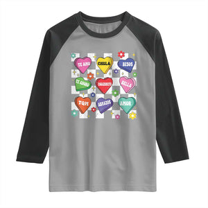 Funny Spanish Candy Heart Valentine's Day Raglan Shirt TS11 Sport Gray Black Print Your Wear