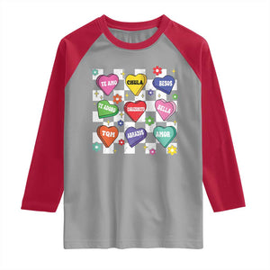 Funny Spanish Candy Heart Valentine's Day Raglan Shirt TS11 Sport Gray Red Print Your Wear