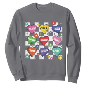 Funny Spanish Candy Heart Valentine's Day Sweatshirt TS11 Charcoal Print Your Wear
