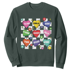 Funny Spanish Candy Heart Valentine's Day Sweatshirt TS11 Dark Forest Green Print Your Wear