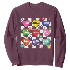 Funny Spanish Candy Heart Valentine's Day Sweatshirt TS11 Maroon Print Your Wear