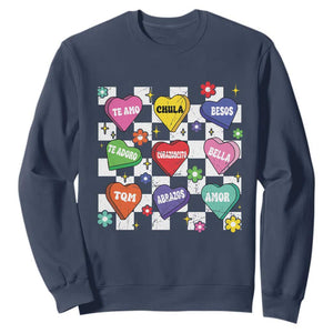 Funny Spanish Candy Heart Valentine's Day Sweatshirt TS11 Navy Print Your Wear