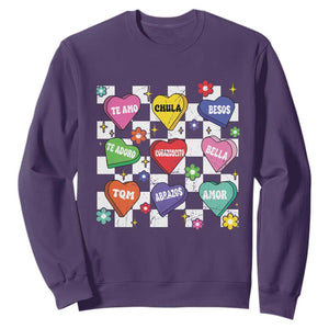Funny Spanish Candy Heart Valentine's Day Sweatshirt TS11 Purple Print Your Wear