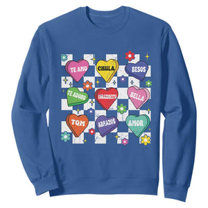 Funny Spanish Candy Heart Valentine's Day Sweatshirt TS11 Royal Blue Print Your Wear