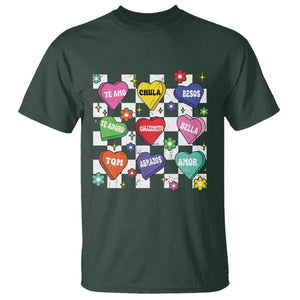 Funny Spanish Candy Heart Valentine's Day T Shirt TS11 Dark Forest Green Print Your Wear
