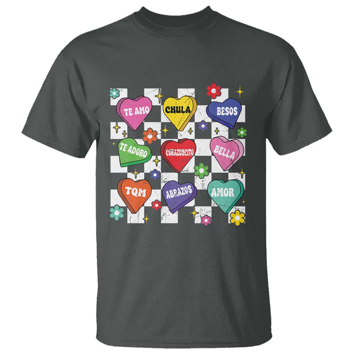 Funny Spanish Candy Heart Valentine's Day T Shirt TS11 Dark Heather Print Your Wear