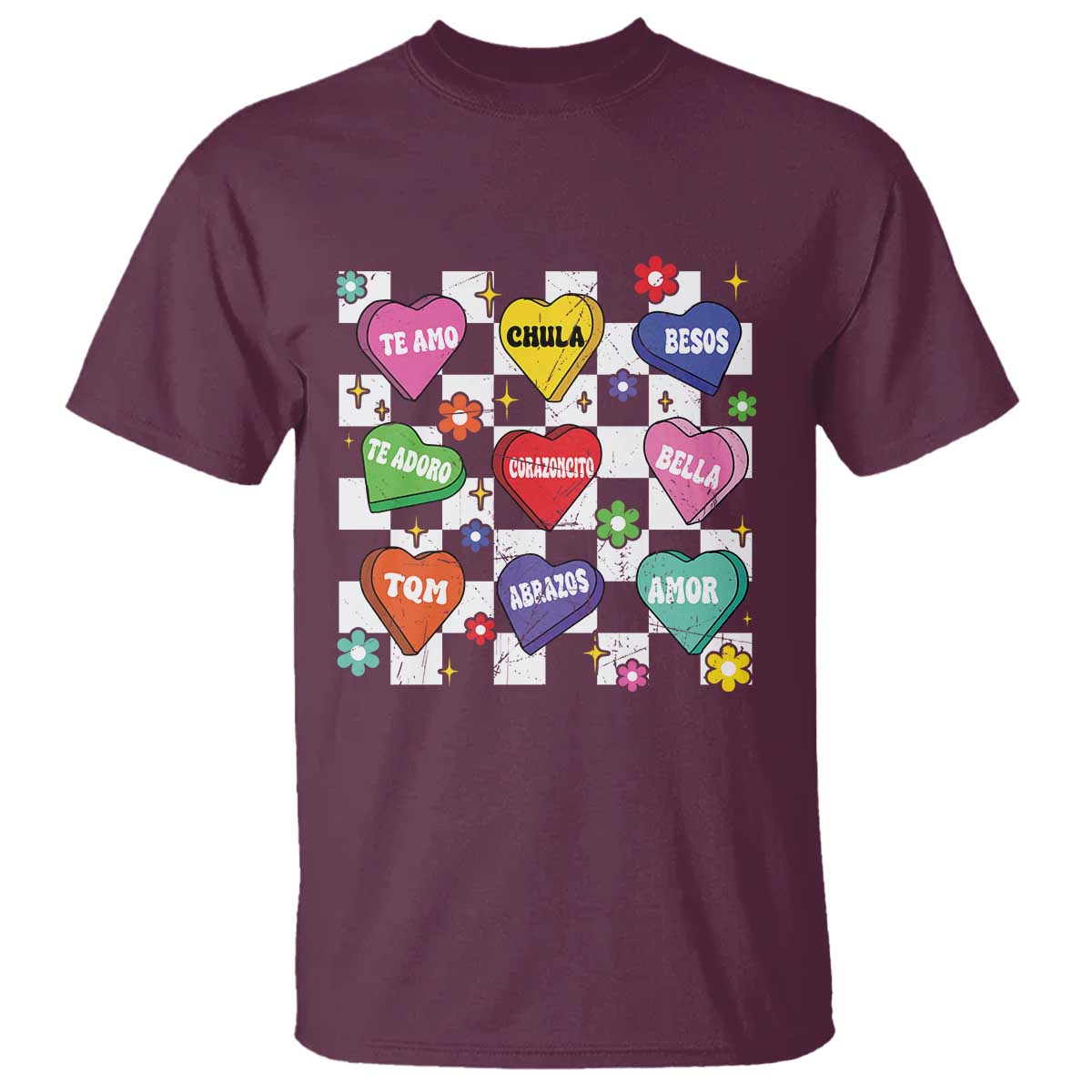 Funny Spanish Candy Heart Valentine's Day T Shirt TS11 Maroon Print Your Wear
