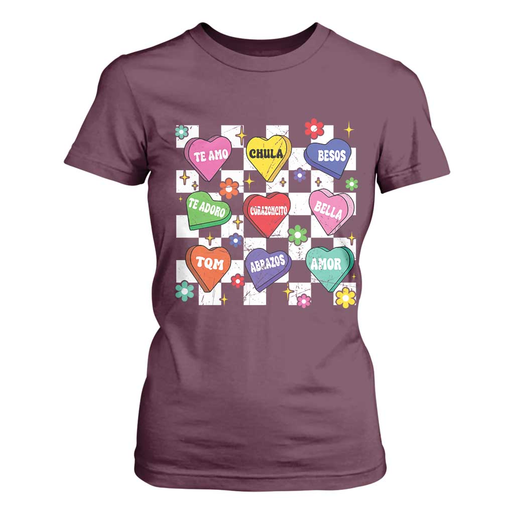 Funny Spanish Candy Heart Valentine's Day T Shirt For Women TS11 Maroon Print Your Wear