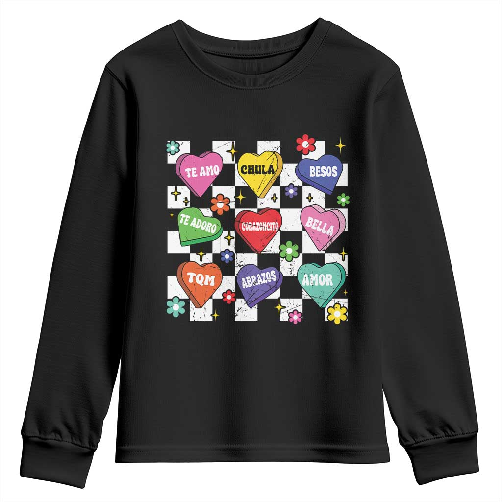 Funny Spanish Candy Heart Valentine's Day Youth Sweatshirt TS11 Black Print Your Wear
