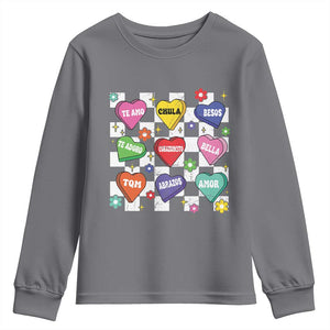 Funny Spanish Candy Heart Valentine's Day Youth Sweatshirt TS11 Charcoal Print Your Wear