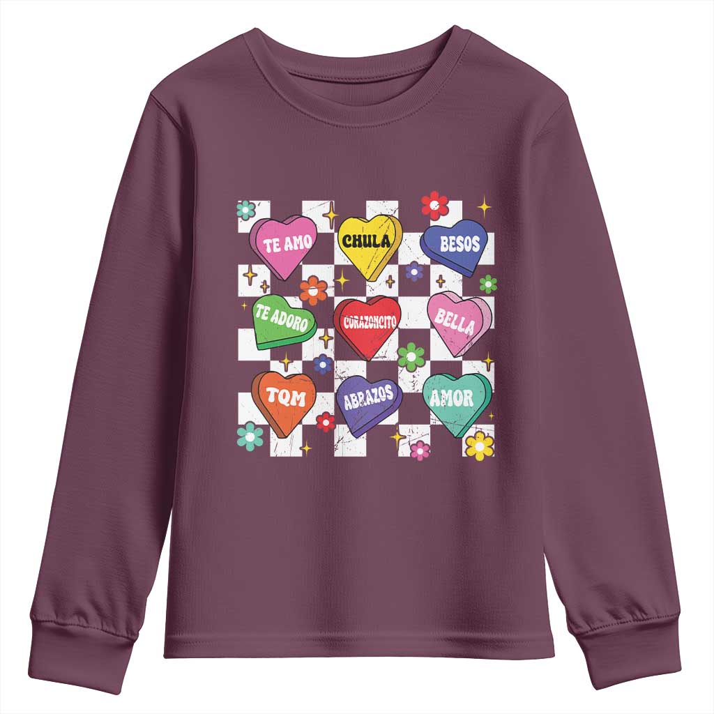 Funny Spanish Candy Heart Valentine's Day Youth Sweatshirt TS11 Maroon Print Your Wear